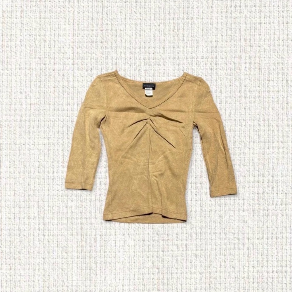 Y2K Camel Ruched Bust Fitted Top – Misope USA – Size S